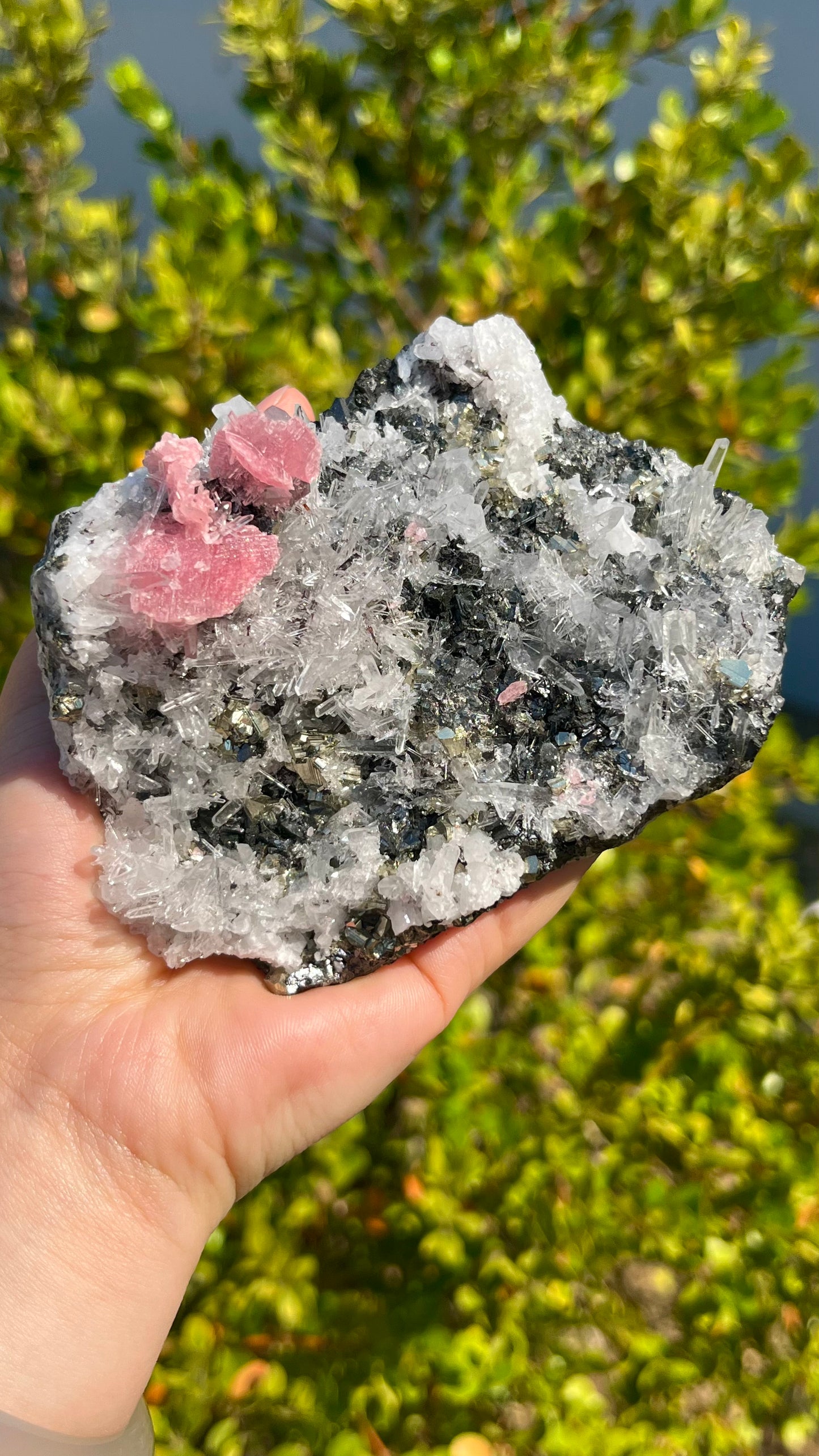 Natural Rhodochrosite & Chalcopyrite Symbiotic Crystal 0.4KG Decor Specimen