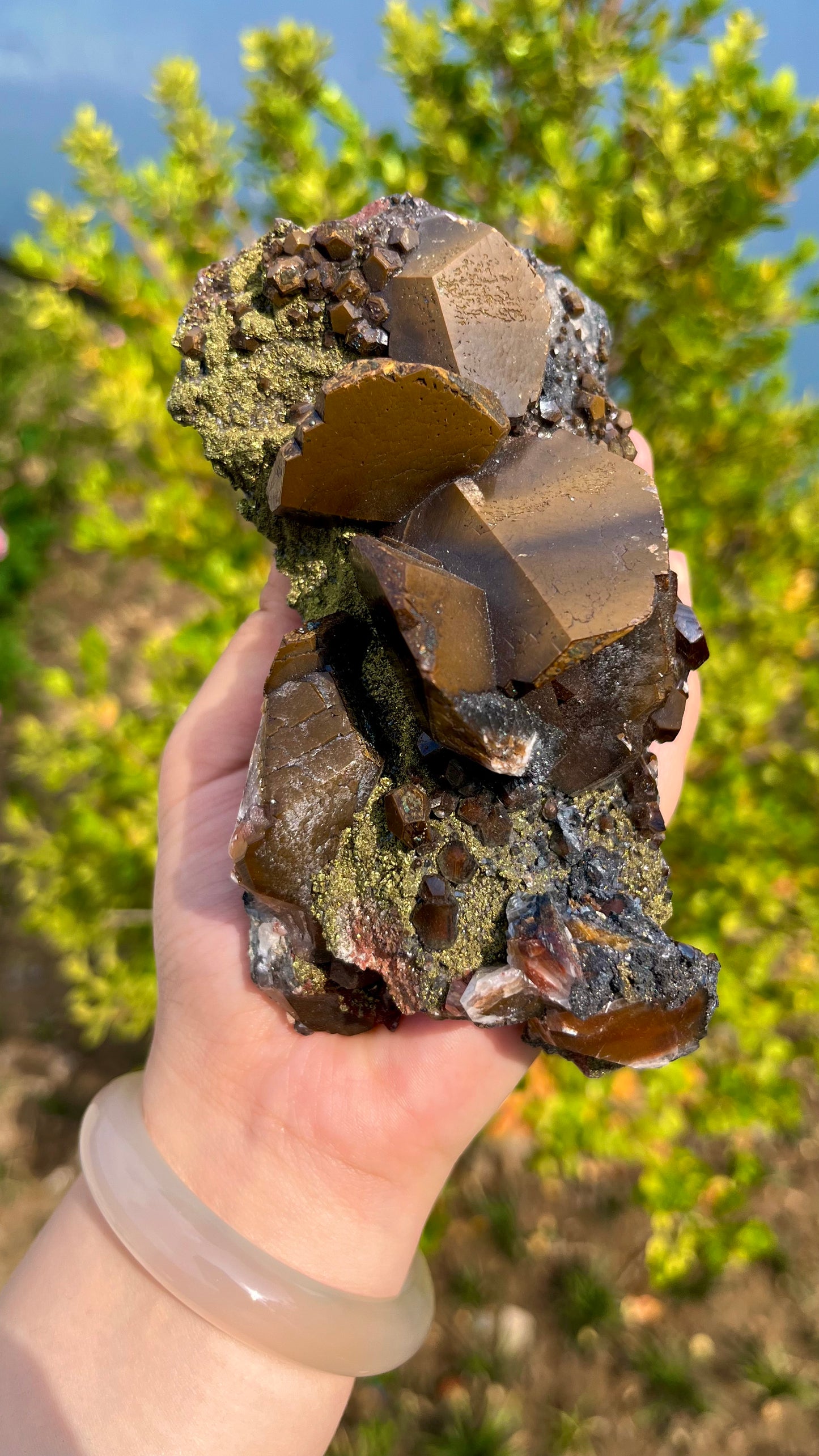 0.5KG Coffee Calcite Symbiotic Pyrite Mineral Specimen