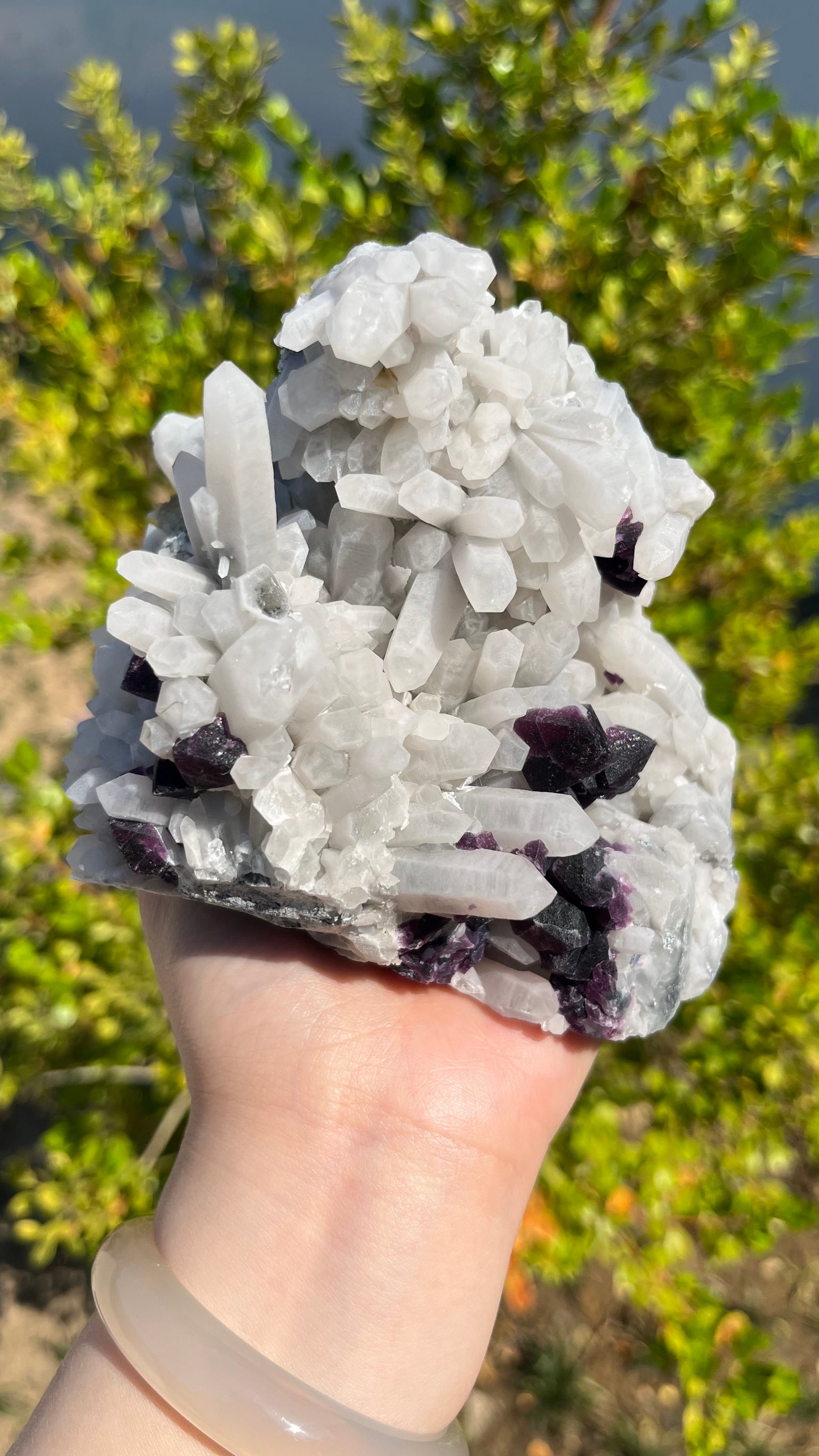 0.9KG Natural Candle Quartz Symbiotic Purple Fluorite Specimen