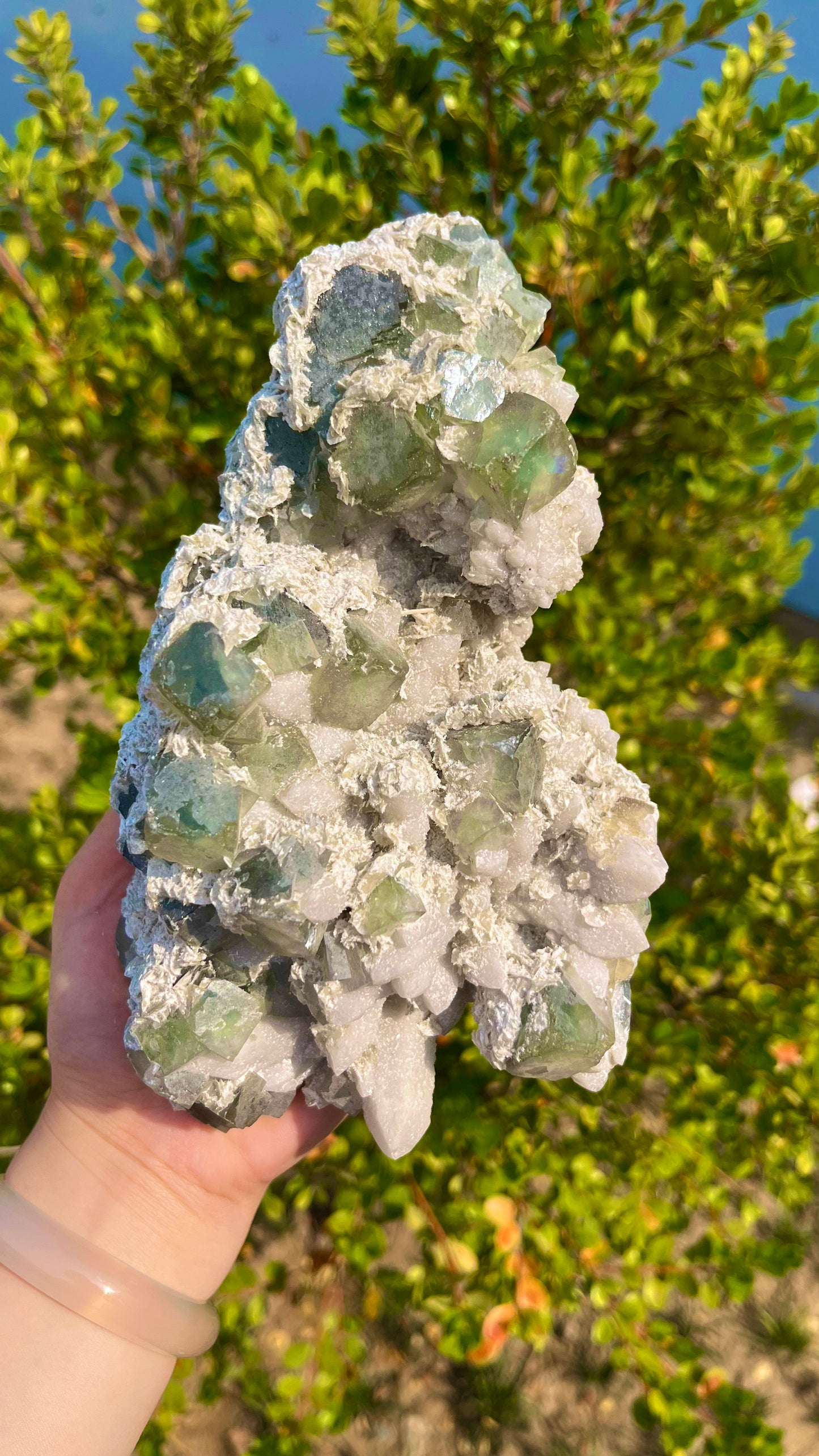 1.4KG Natural Fujian Green Fluorite Symbiotic Muscovite Mineral Specimen