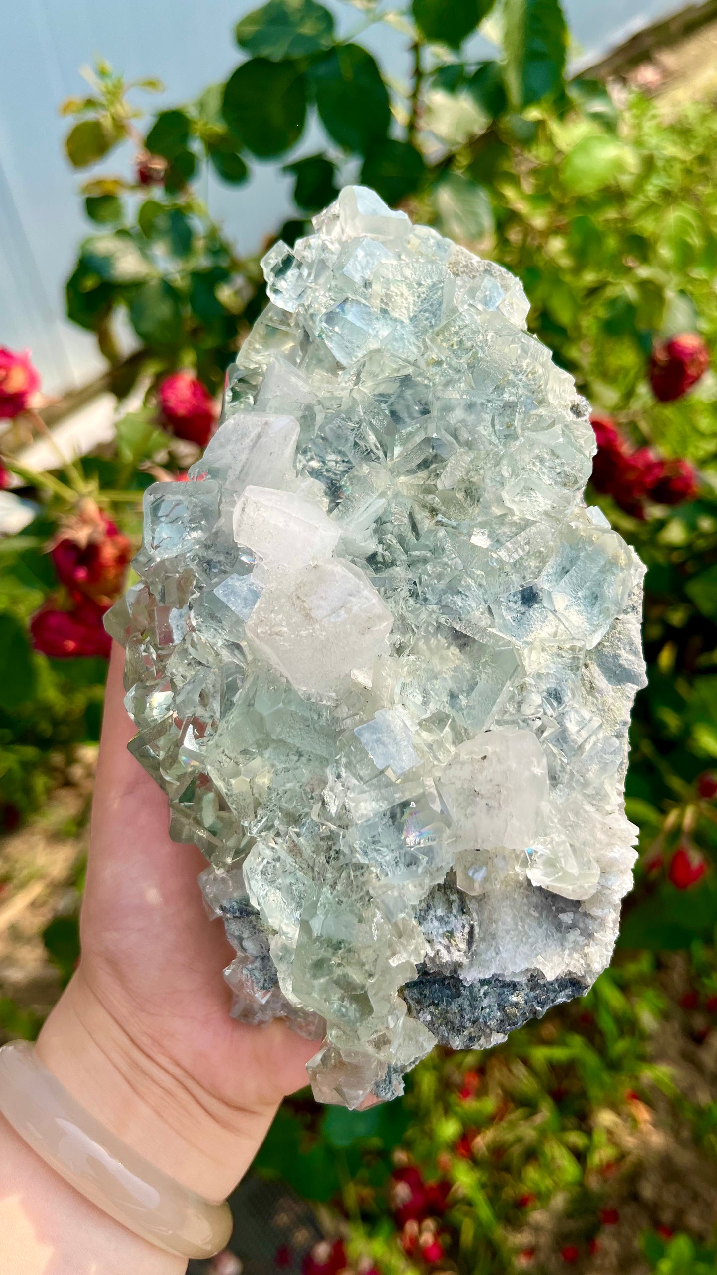 1.1KG Premium Ice Transparent Cubic Green Fluorite Specimen