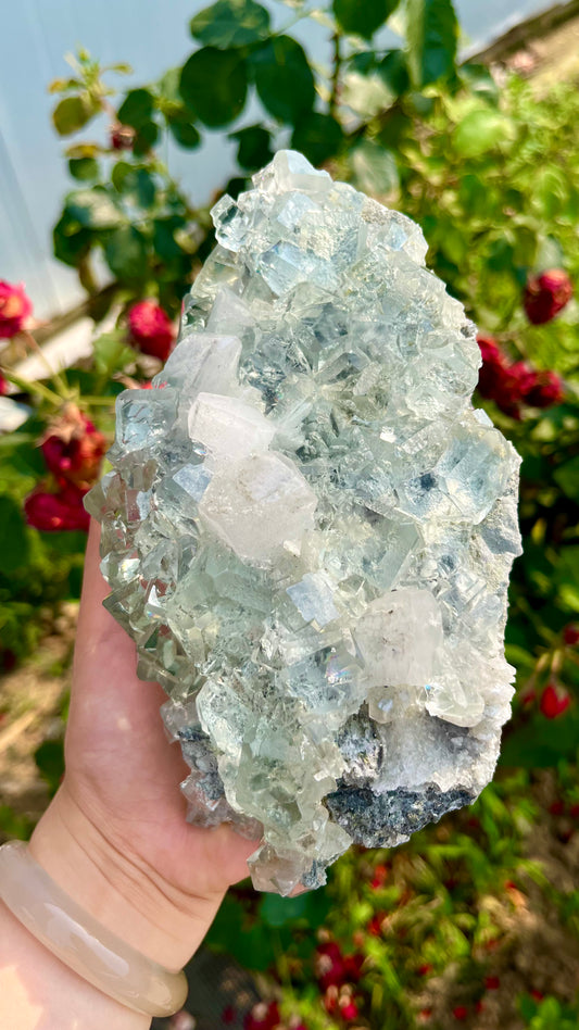 1.1KG Premium Ice Transparent Cubic Green Fluorite Specimen