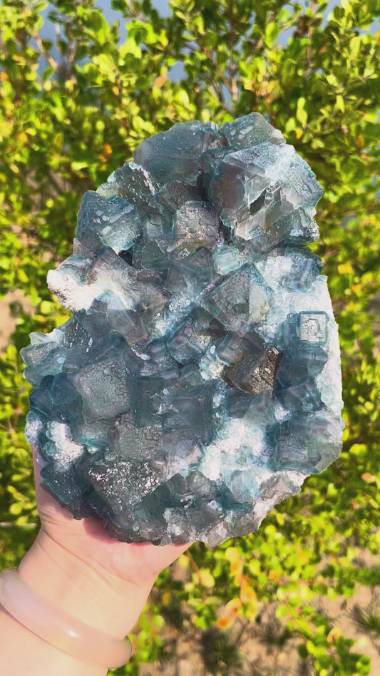 1.1KG Natural Blue-Green Cubic Fluorite Raw Mineral Specimen