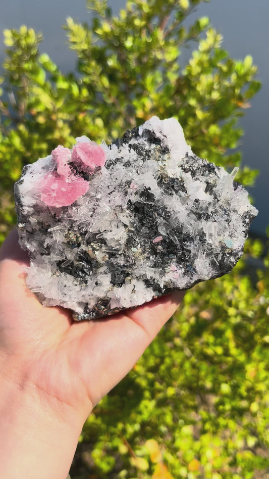 Natural Rhodochrosite & Chalcopyrite Symbiotic Crystal 0.4KG Decor Specimen