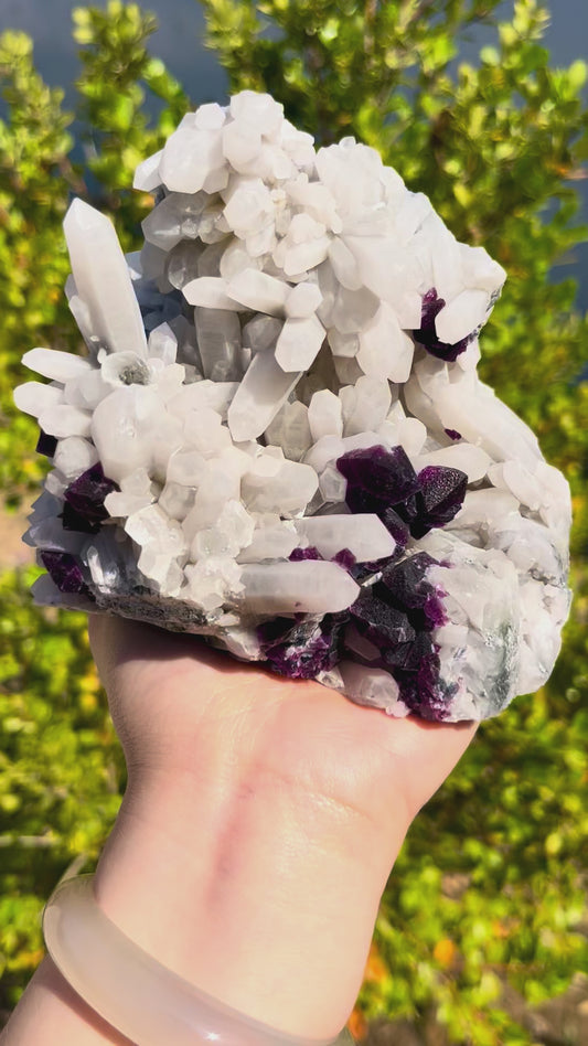 0.9KG Natural Candle Quartz Symbiotic Purple Fluorite Specimen