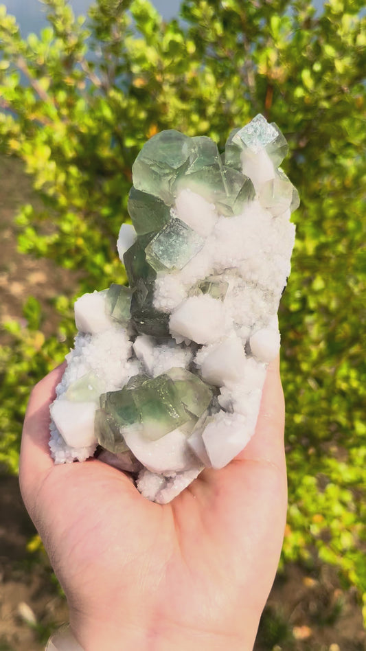 0.3KG Green Fluorite Symbiotic Candle Quartz Mineral Specimen